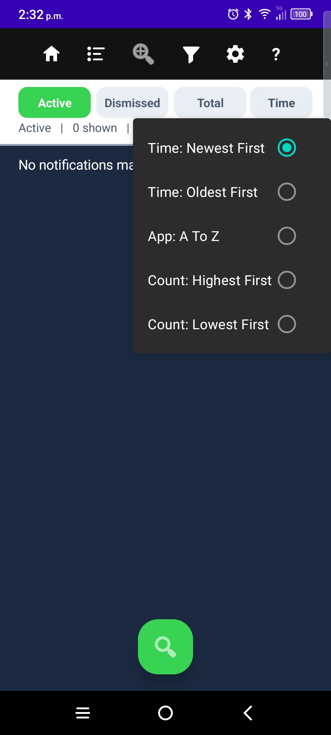 NotiVault sort options on the timeline