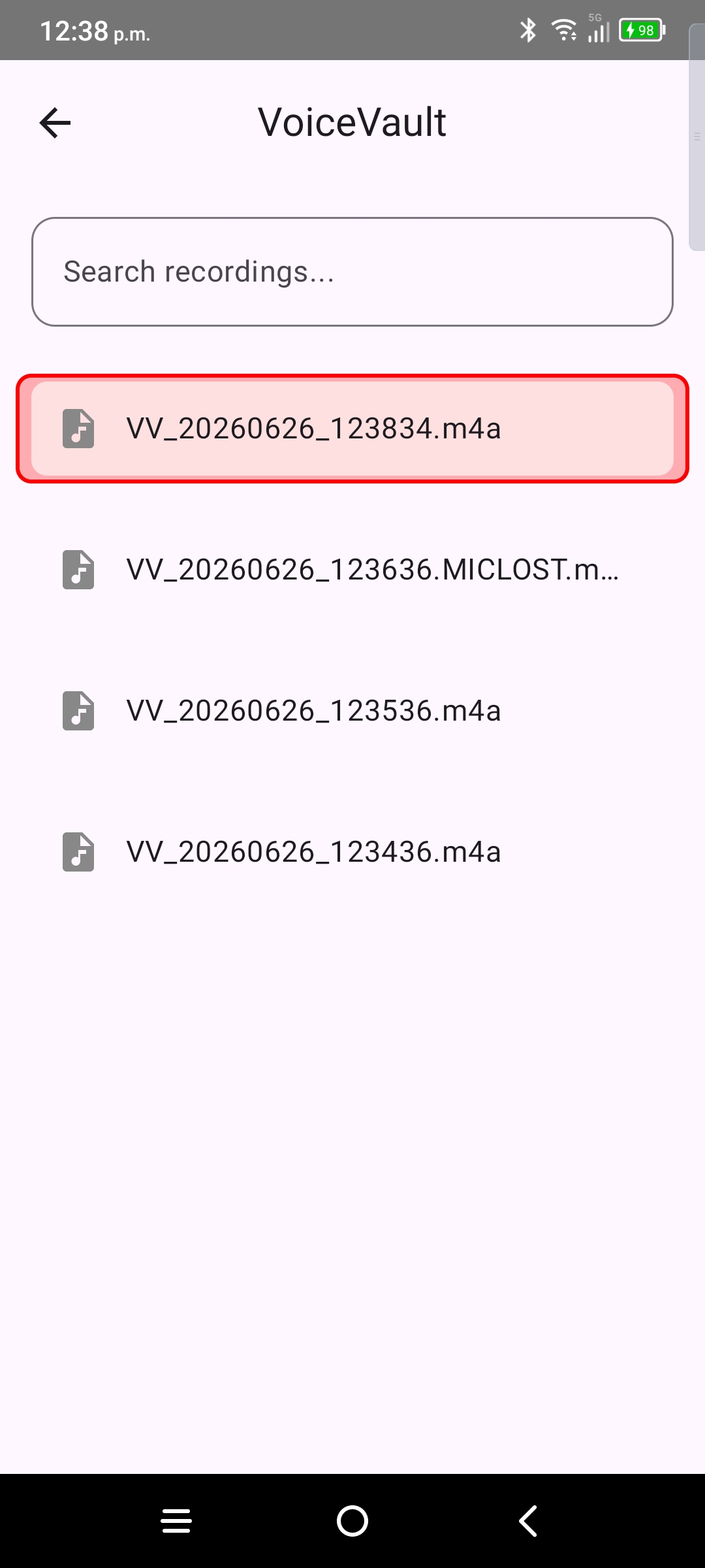 Active recording at top of vault