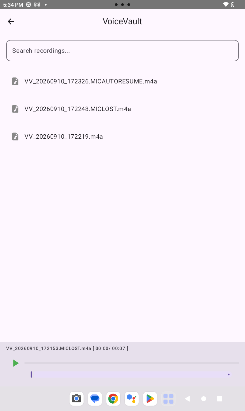 VoiceVault vault showing MICLOST and MICAUTORESUME files
